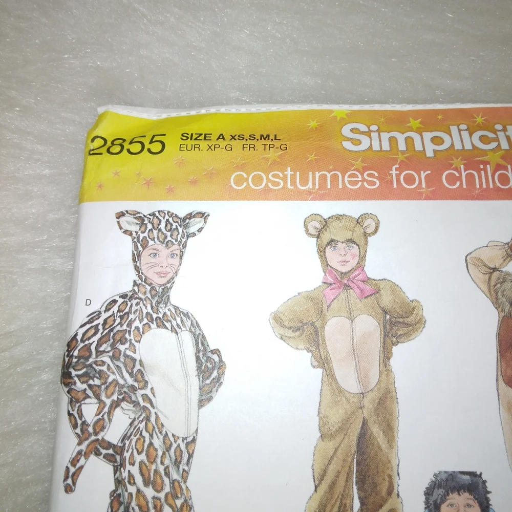 SIMPLICITY 2855 Sz XS-LAnimal Suit Costumes for kids cheetah lion bear gorilla